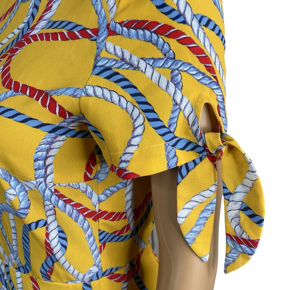 MNG Mango Colorful Rope Print Mini Dress M | Tied Short Sleeves A-Line Vtg - Picture 4 of 9